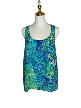 Lilly Pulitzer Ariel Silk Tank Top Lilly’s Lagoon EUC Sz L Resortwear